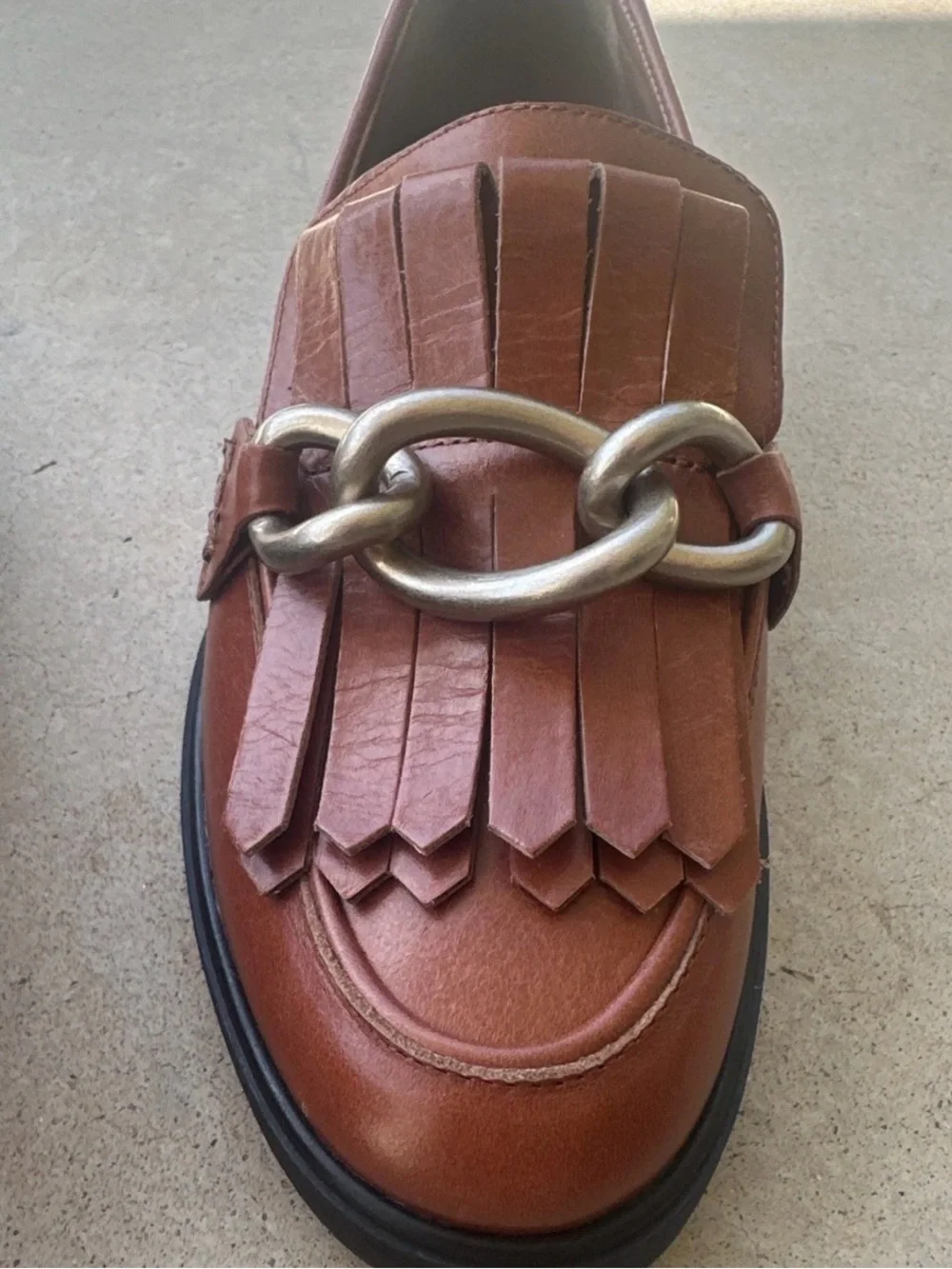 ANTONIO MELANI Brown Leather Kiltie Loafers with Chain Detail 5.5 #875CL